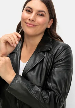 Lange Lederjacke aus Lammnappa, mit Reverskragen<sheego Online