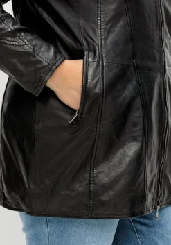 Lange Lederjacke aus Lammnappa, mit Reverskragen<sheego Online