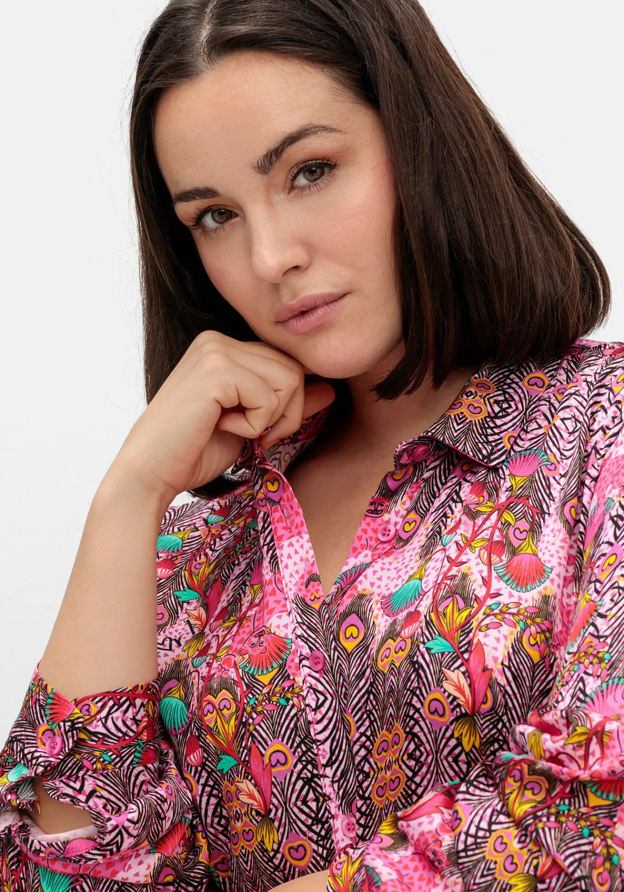 Lange Satin-Hemdbluse im Mustermix<sheego loves miss goodlife New