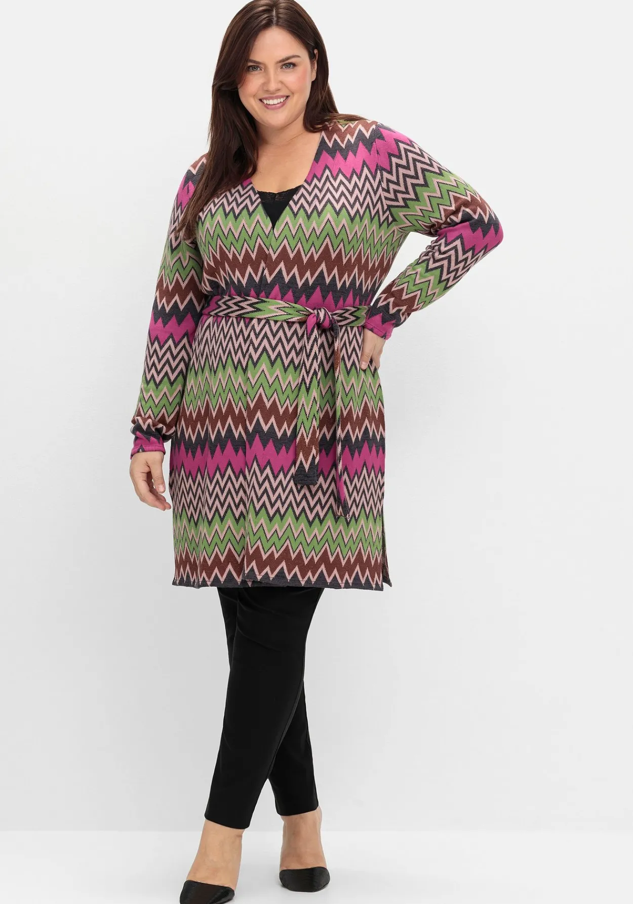 Lange Strickjacke im Zickzack-Jacquardmuster<sheego by Joe Browns Best