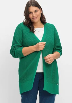 Lange Strickjacke in Grobstrick-Optik, offene Form<sheego x Collection L. Outlet