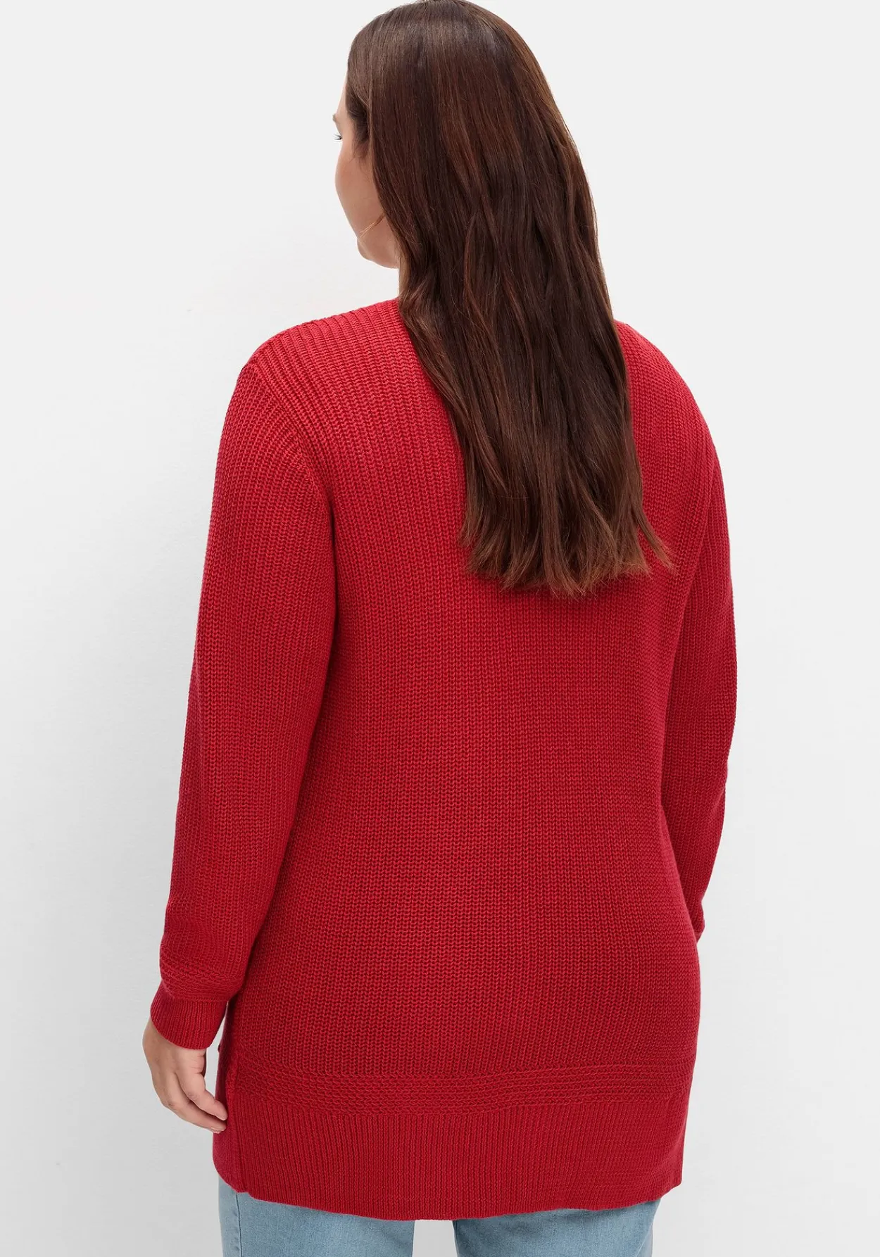 Lange Strickjacke in Grobstrick-Optik, offene Form<sheego x Collection L. Hot