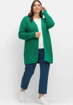 Lange Strickjacke in Grobstrick-Optik, offene Form<sheego x Collection L. Outlet