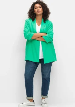 Langer Blazer mit Schalkragen und gerafftem 3/4-Arm<sheego Hot