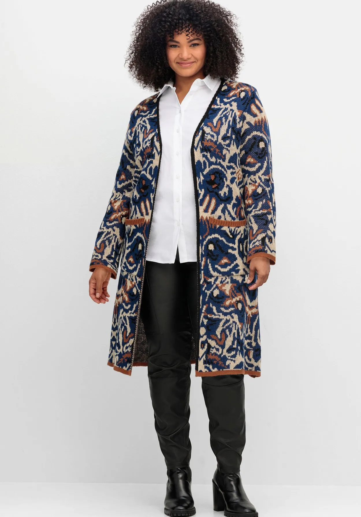 Langer, offener Strickmantel mit Jacquardmuster<sheego by Joe Browns Hot