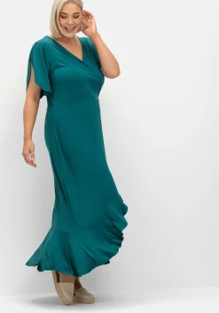 Langes Jerseykleid in Wickeloptik, mit Volantrock<sheego Discount