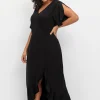 Langes Jerseykleid in Wickeloptik, mit Volantrock<sheego Sale