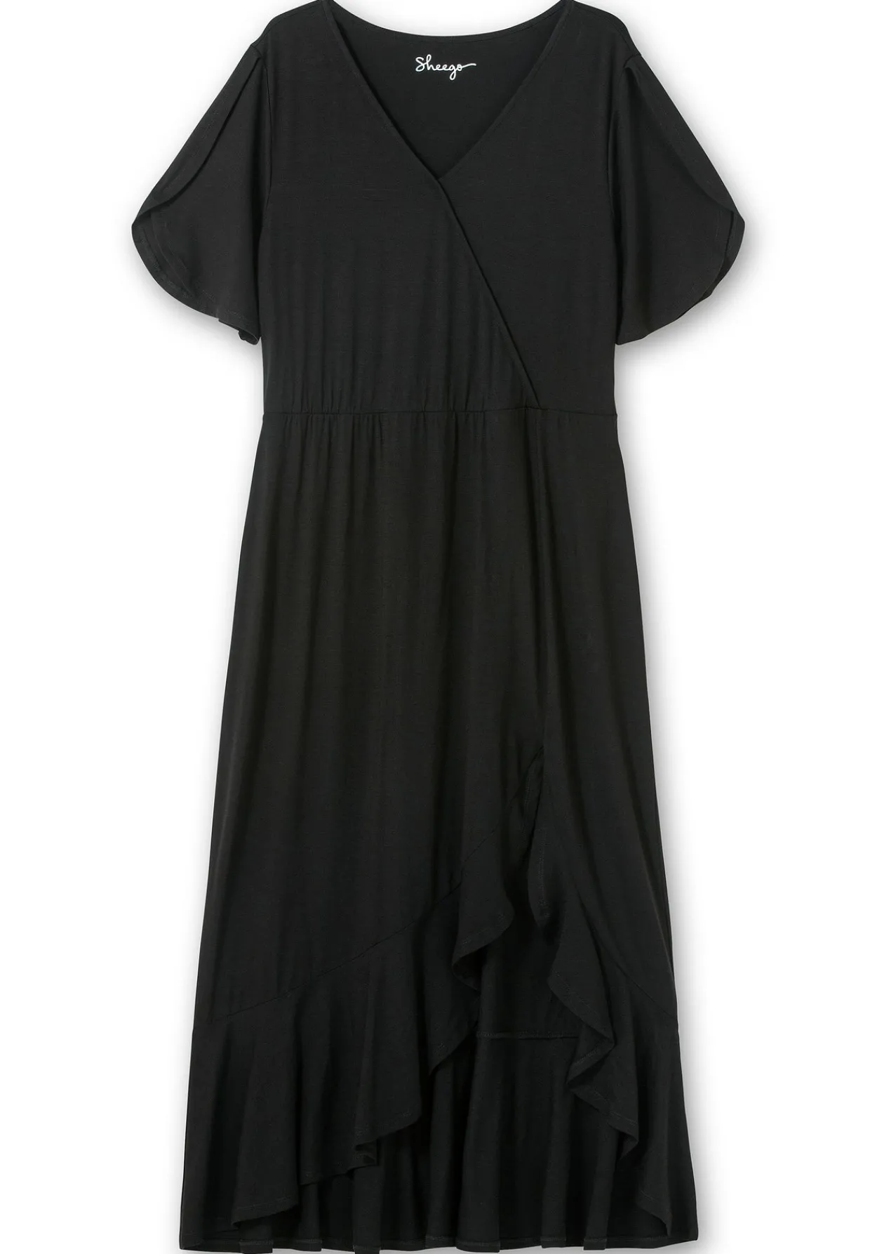 Langes Jerseykleid in Wickeloptik, mit Volantrock<sheego Sale
