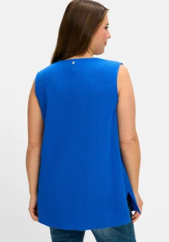 Langes Webtop aus Musselin, mit V-Schlitz<sheego Fashion