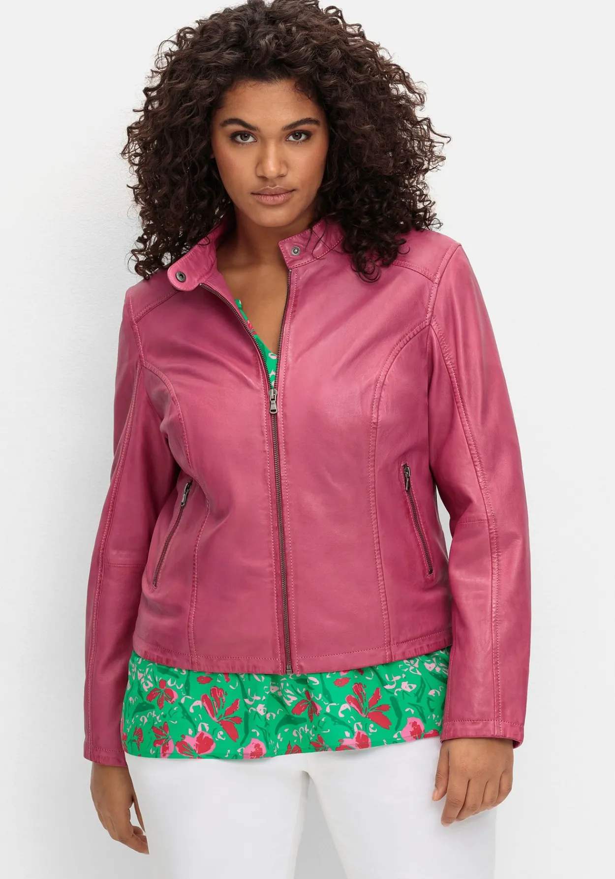 Lederjacke aus Lammnappa, mit Stehkragen<sheego Outlet