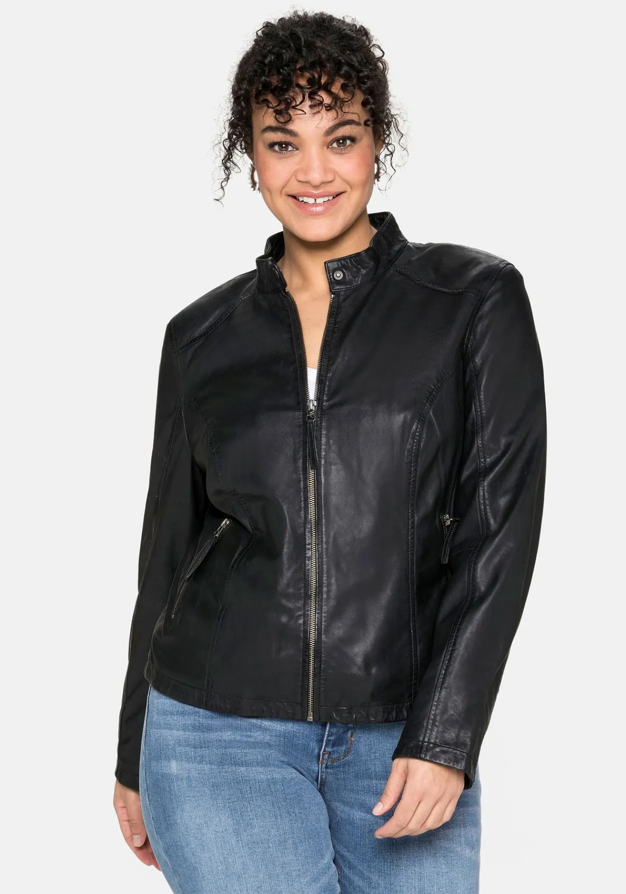 Lederjacke aus Lammnappa, mit Stehkragen<sheego Hot