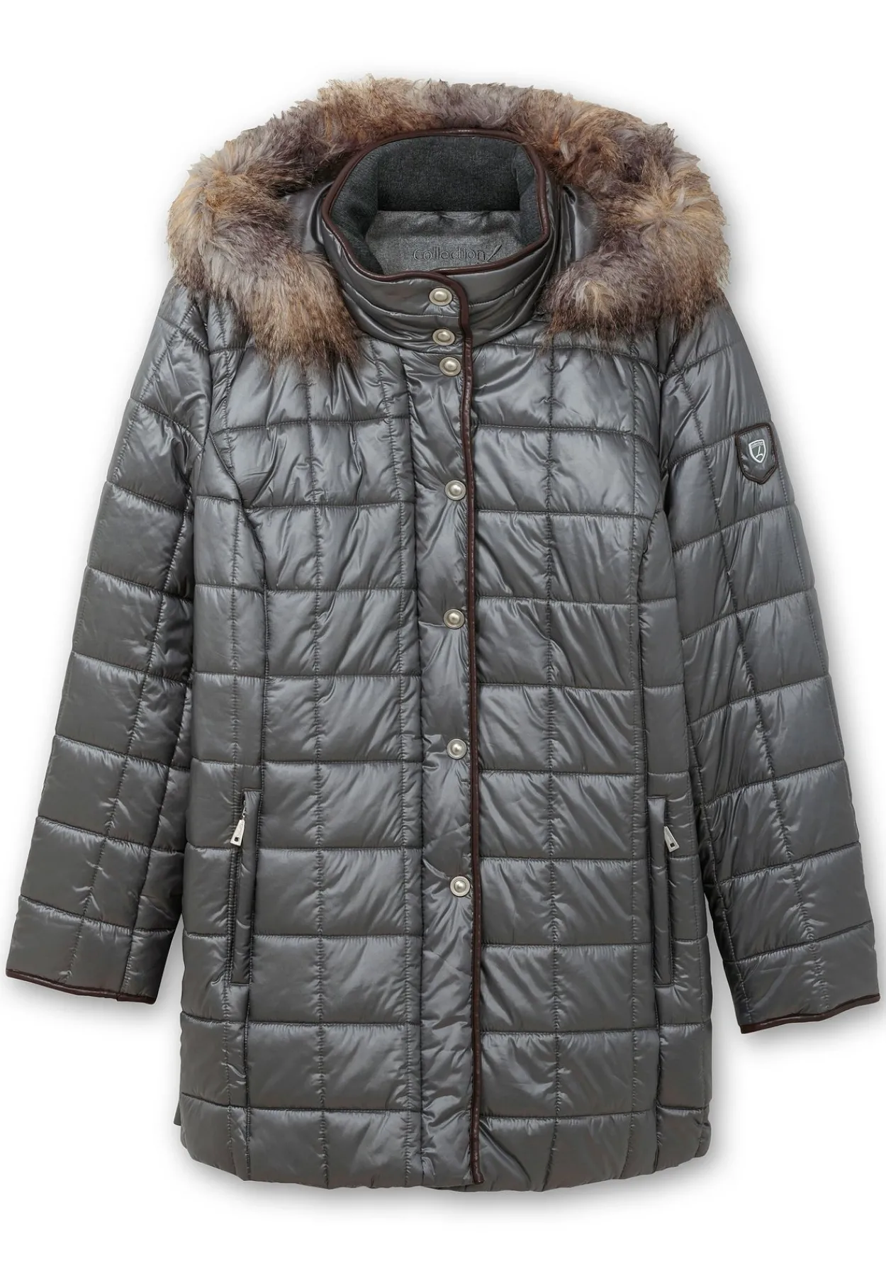 Leicht glänzende Steppjacke mit Kunstfell-Kapuze<sheego New