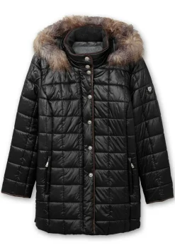 Leicht glänzende Steppjacke mit Kunstfell-Kapuze<sheego Sale
