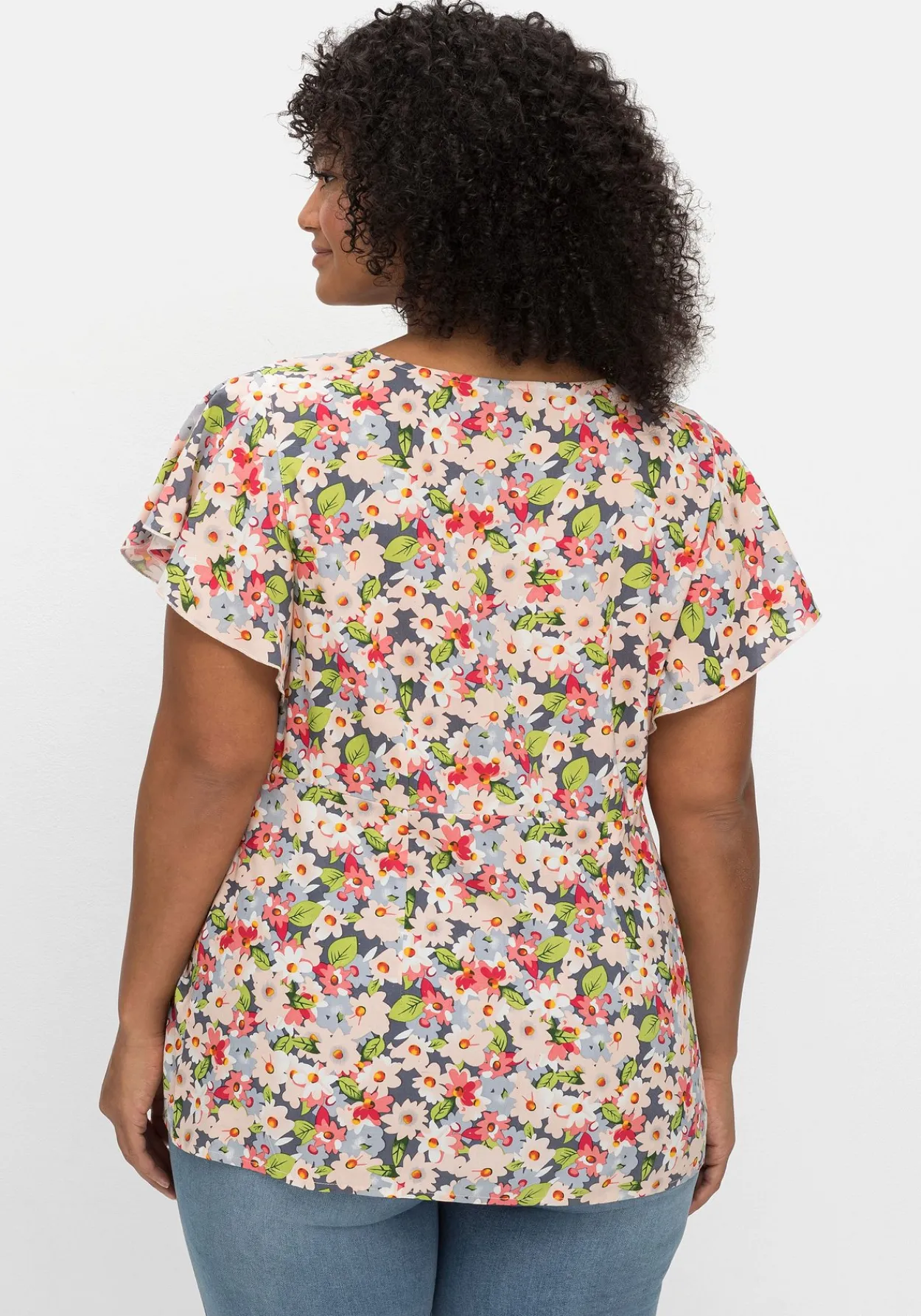 Leicht taillierte Bluse mit kurzen Volantärmeln<sheego by Joe Browns Online