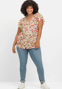Leicht taillierte Bluse mit kurzen Volantärmeln<sheego by Joe Browns Online