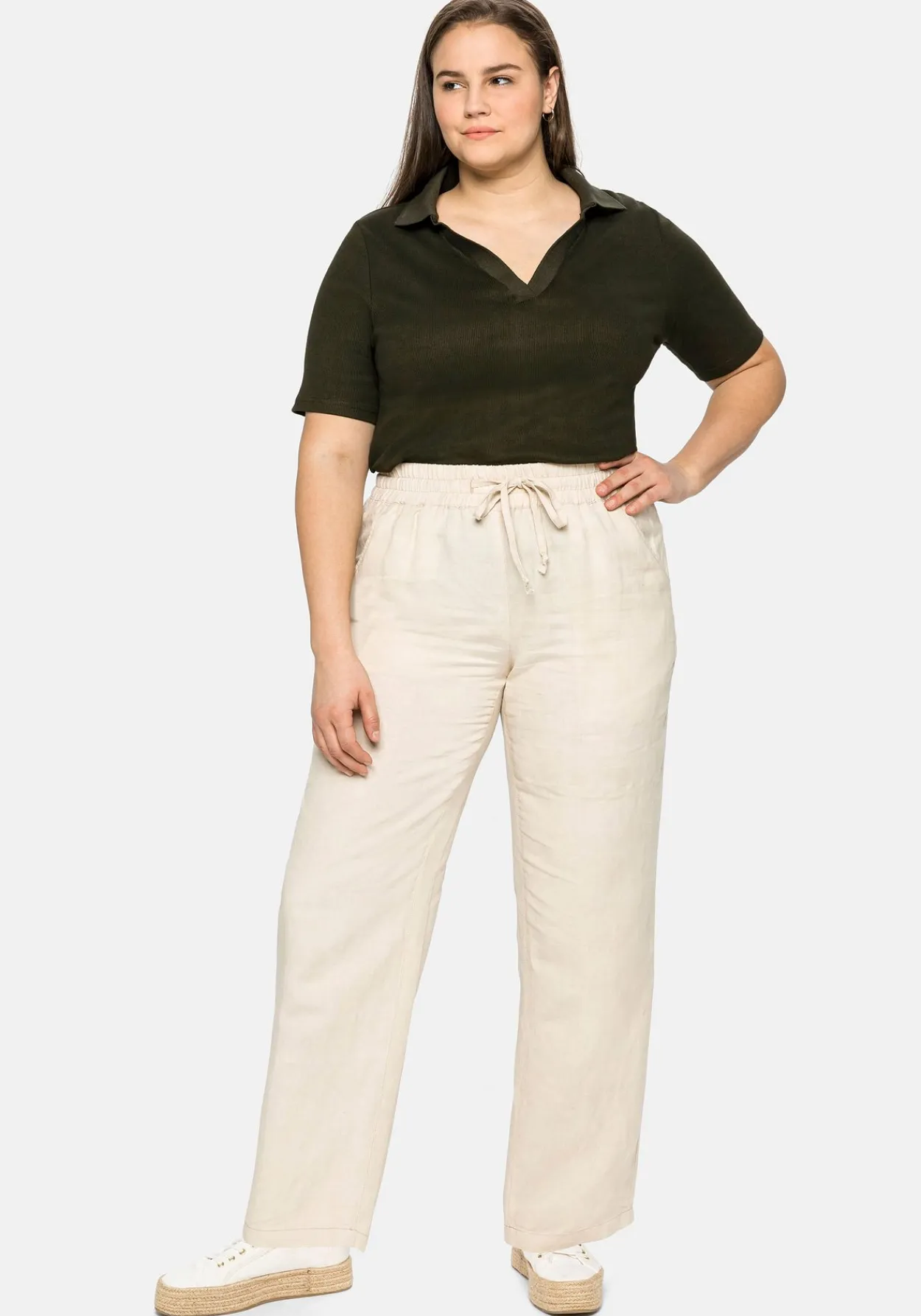 Leinenhose mit elastischem Bund und Bindeband<sheego Best