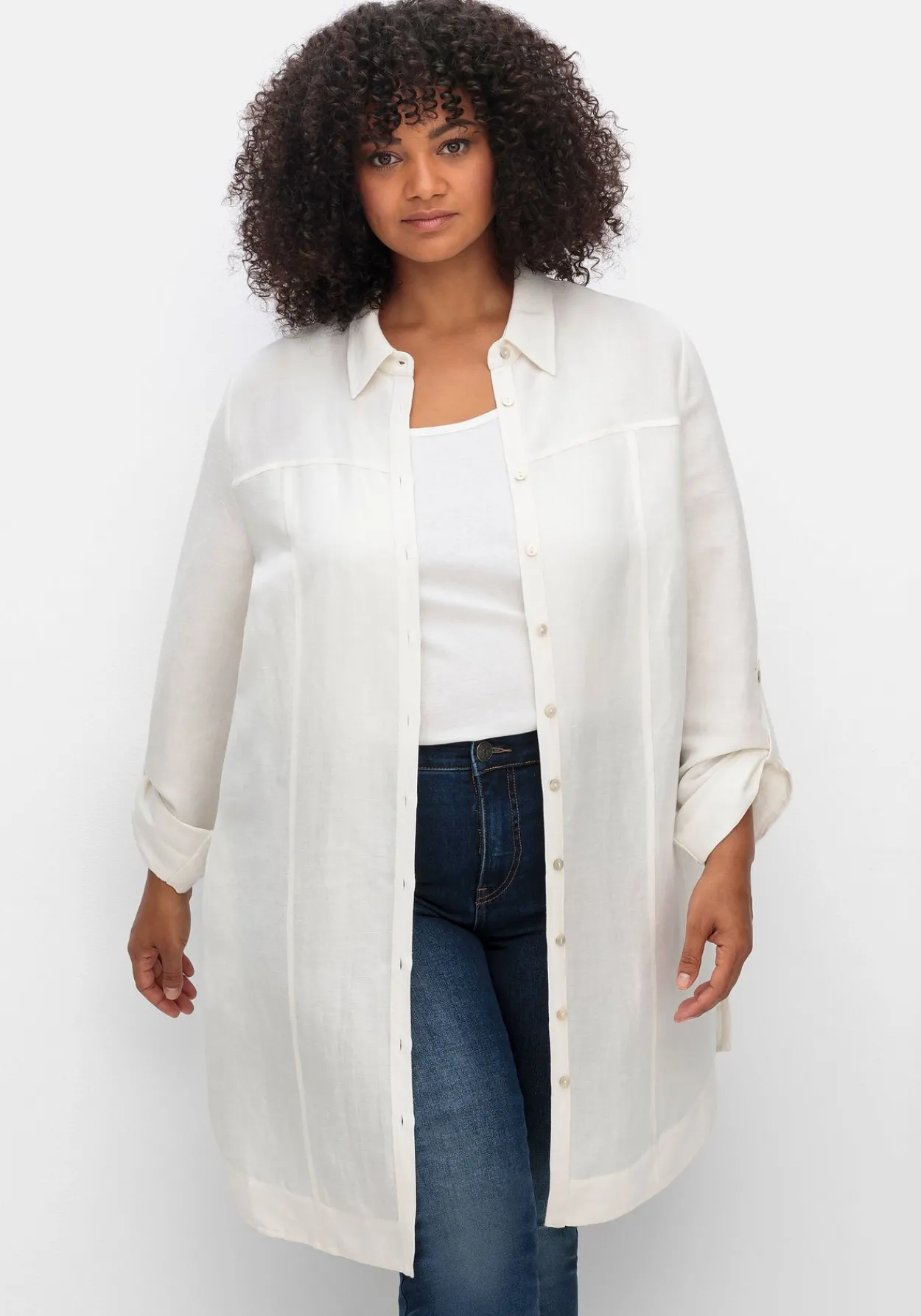 Longbluse in Leinenoptik, mit Gummizug hinten<sheego Fashion