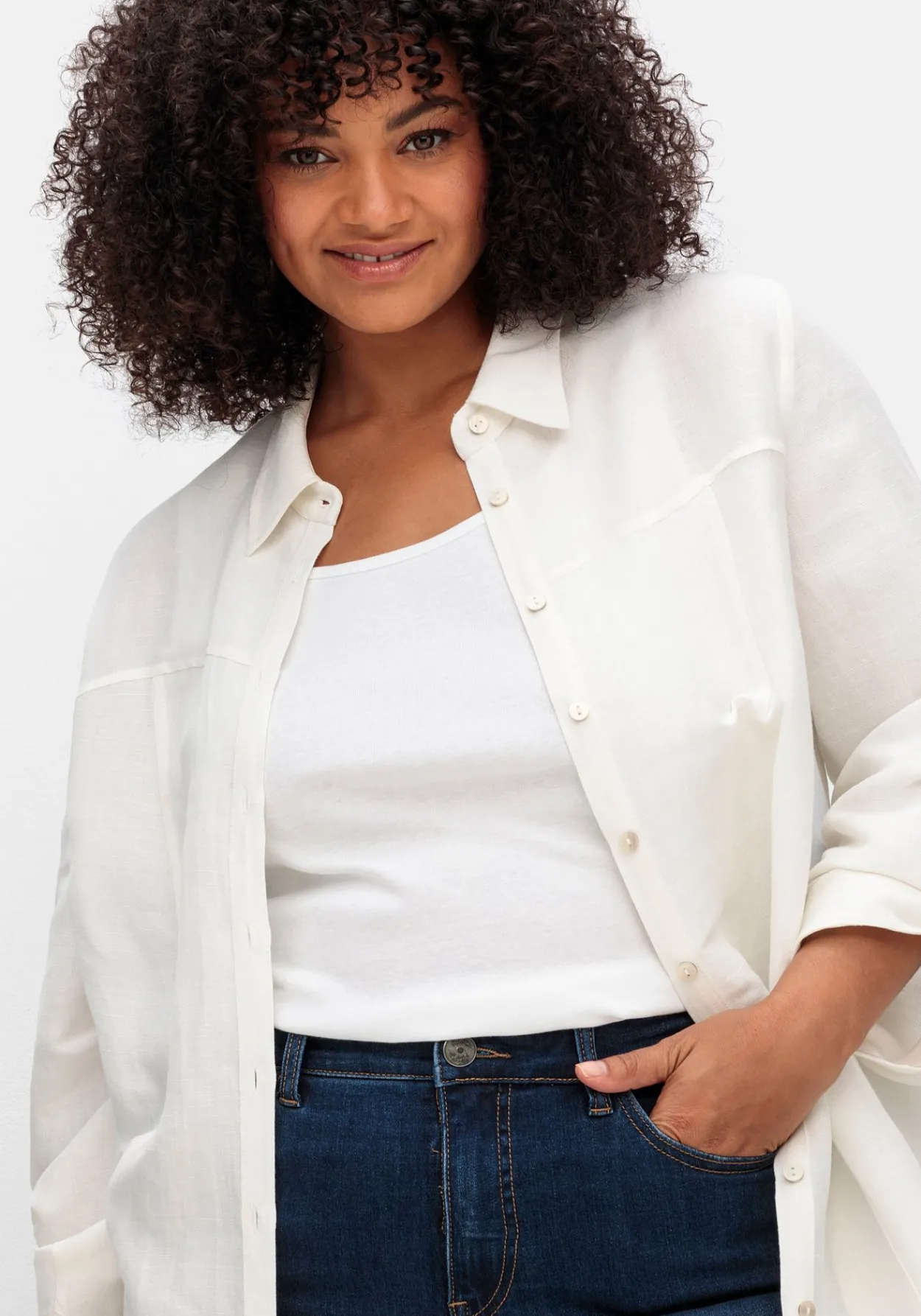 Longbluse in Leinenoptik, mit Gummizug hinten<sheego Fashion