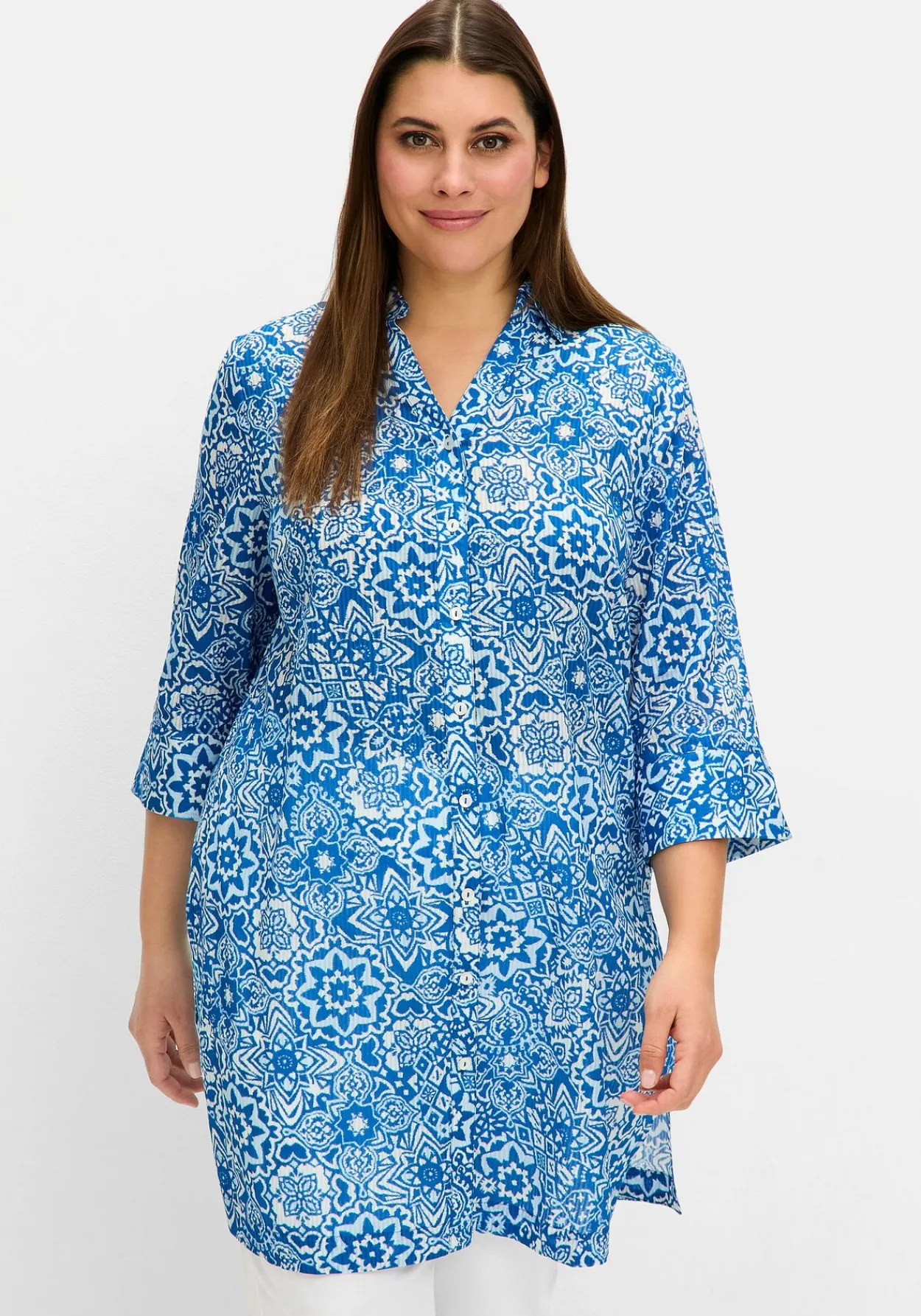 Longbluse mit Blätterdruck und 3/4-Ärmeln<sheego Sale
