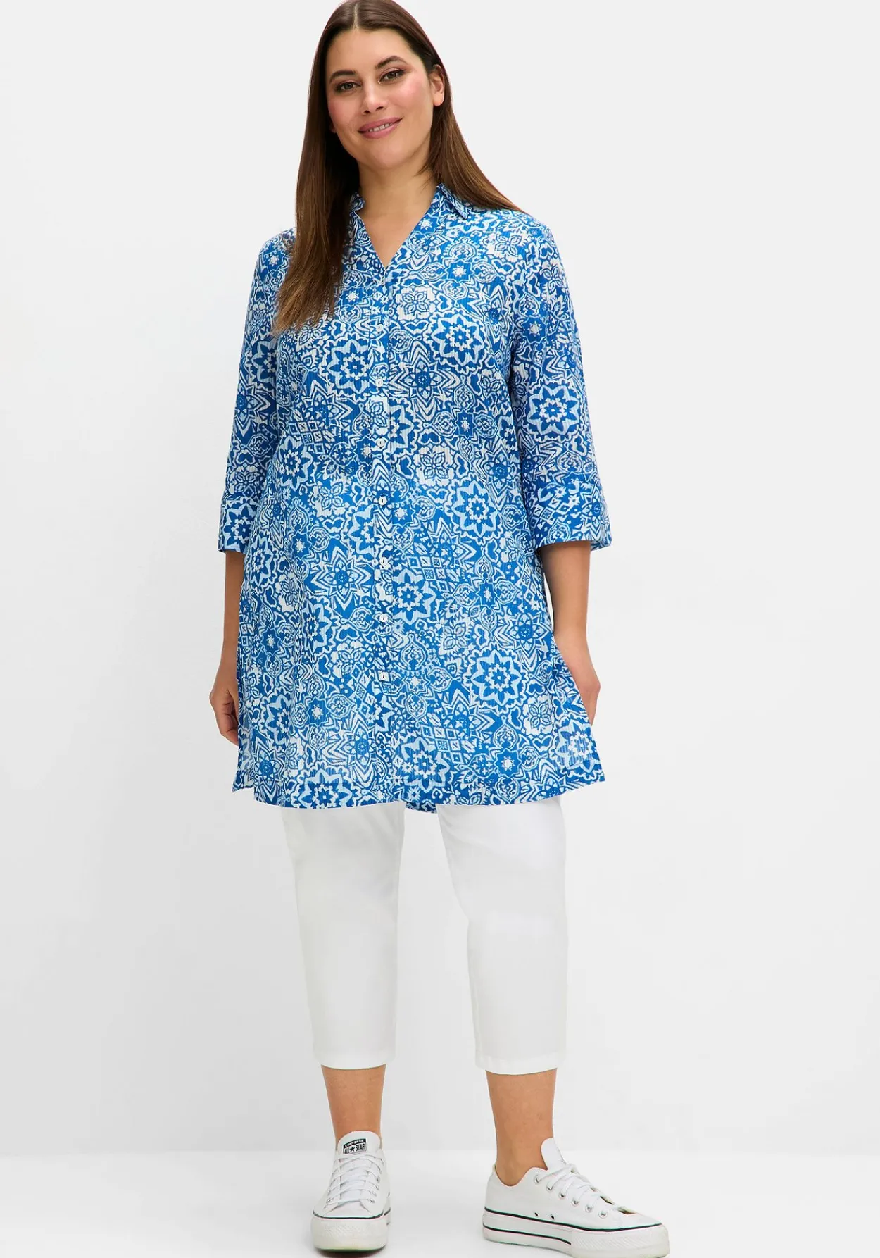 Longbluse mit Blätterdruck und 3/4-Ärmeln<sheego Sale