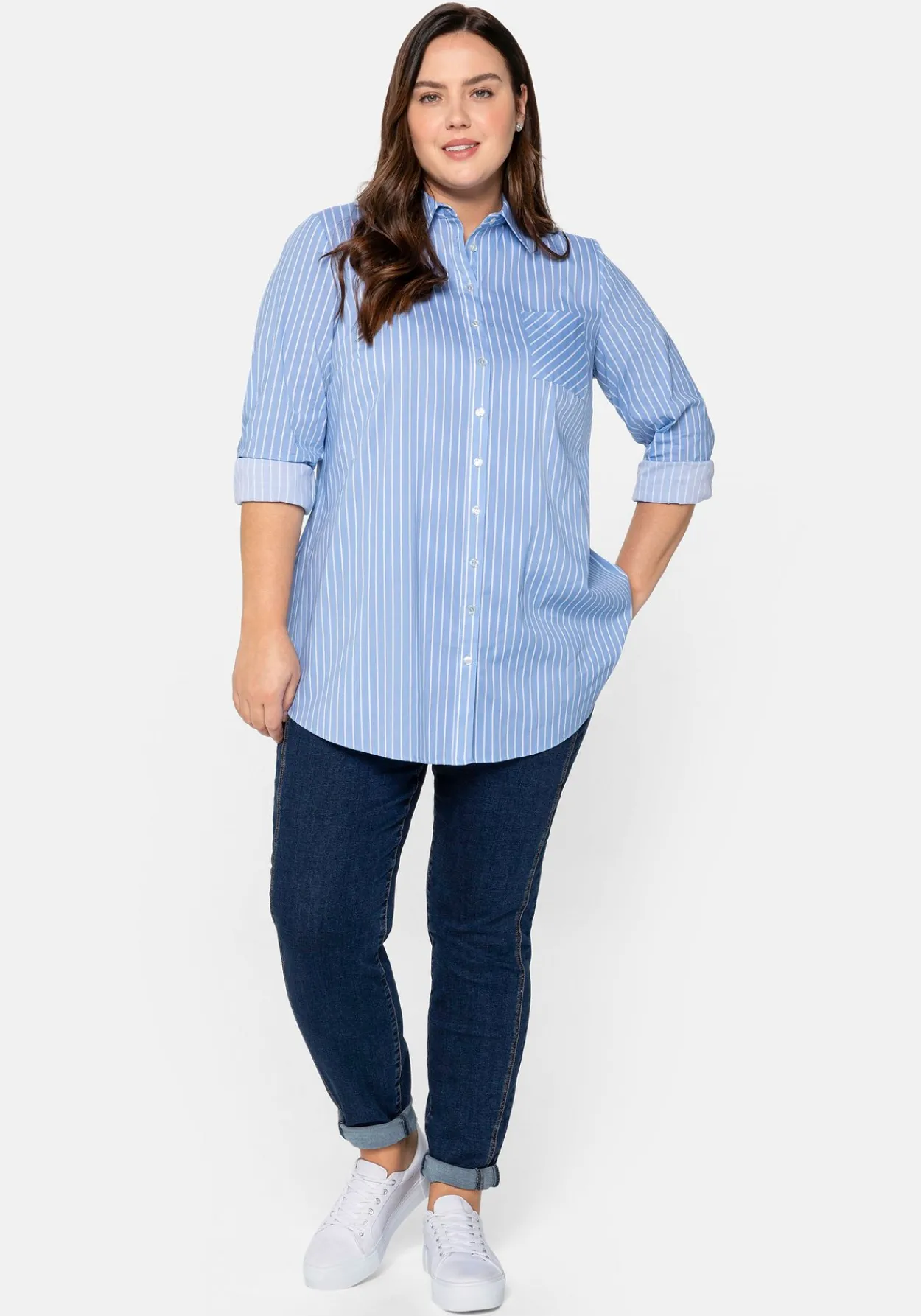 Longbluse mit Streifen und gerundetem Saum<sheego Sale