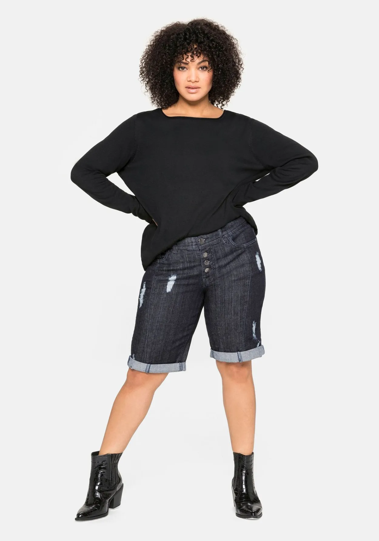 Longpullover mit U-Boot-Ausschnitt und Leinenanteil<sheego Online