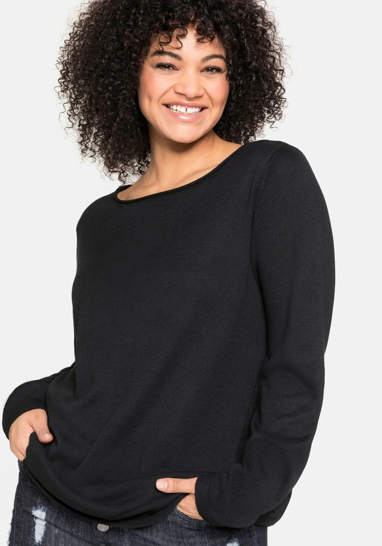 Longpullover mit U-Boot-Ausschnitt und Leinenanteil<sheego Online