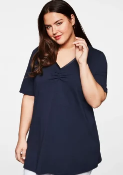 Longshirt in A-Linie mit Raffung am V-Ausschnitt<sheego Clearance