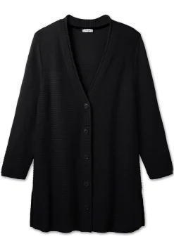 Longstrickjacke im Strukturmix, mit V-Ausschnitt<sheego Hot