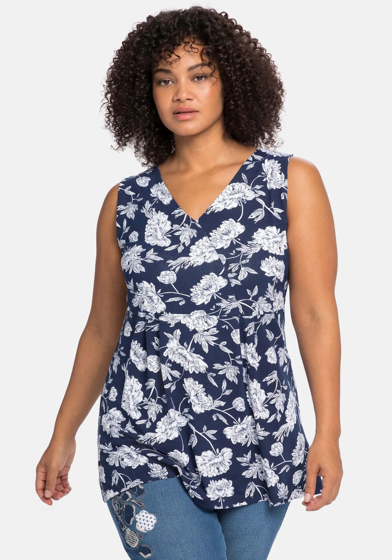 Longtop mit Blumendruck und Spitze im Rücken<sheego by Joe Browns Outlet