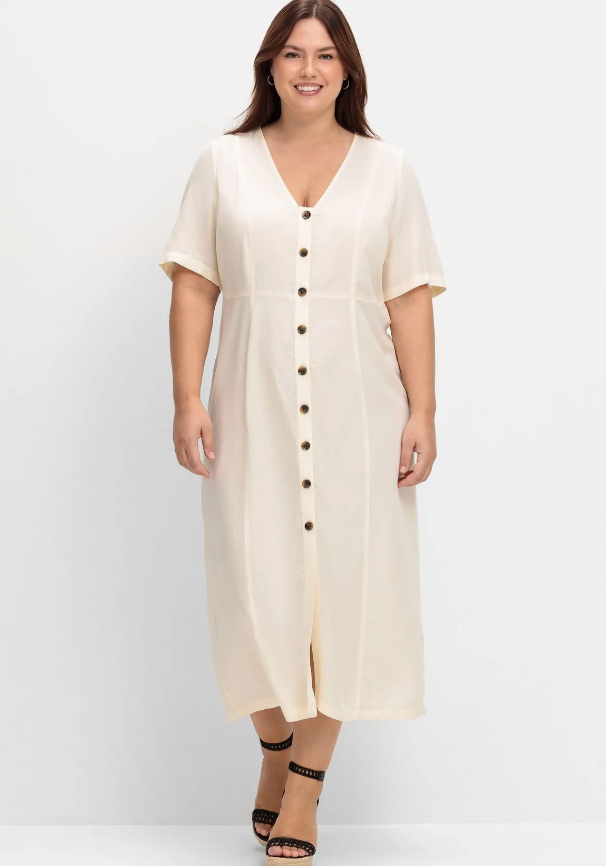 Maxikleid im Leinen-Mix, mit Knopfleiste<sheego Sale