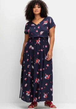 Maxikleid mit Alloverdruck und gesmokter Taille<sheego Hot