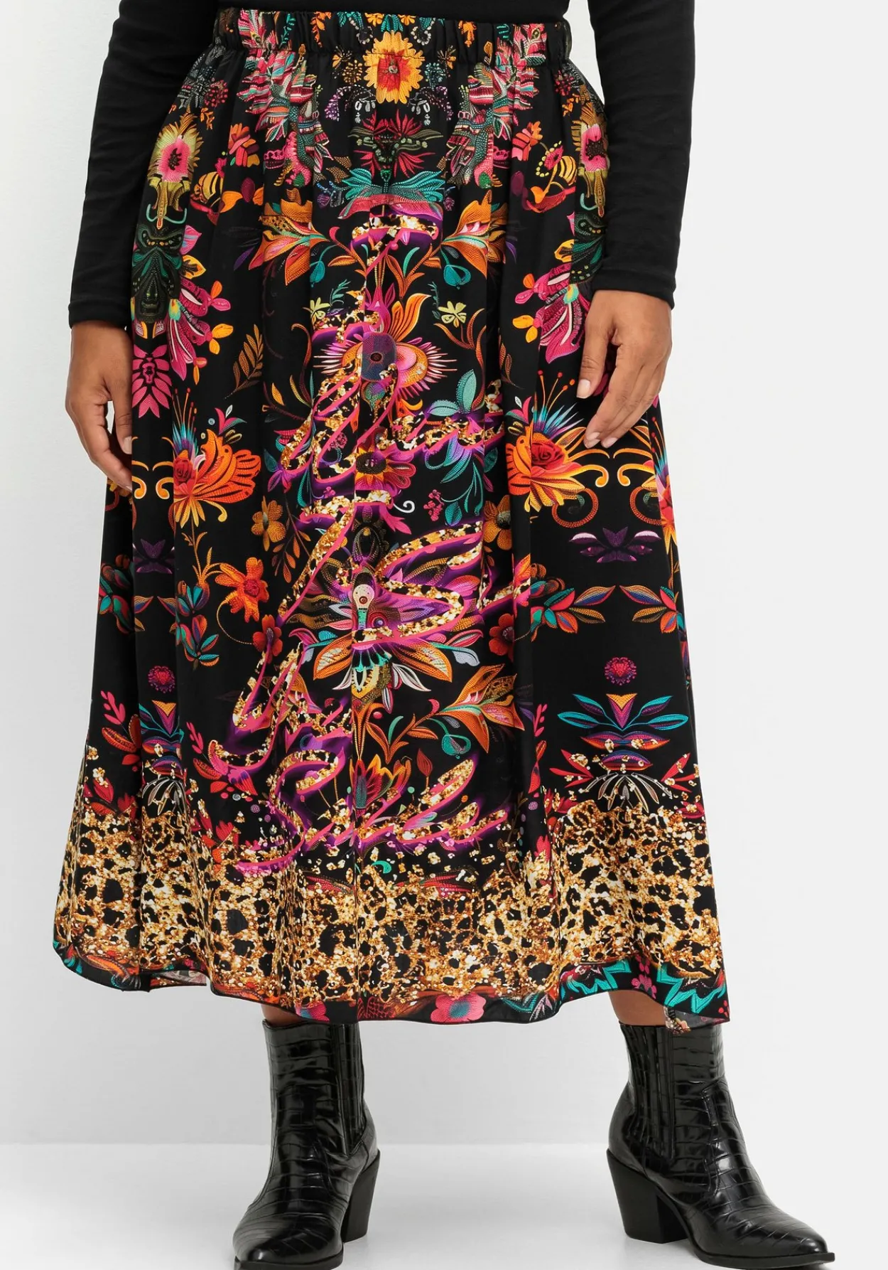 Maxirock mit floralem Print, aus Viskose-Satin<sheego loves miss goodlife Clearance
