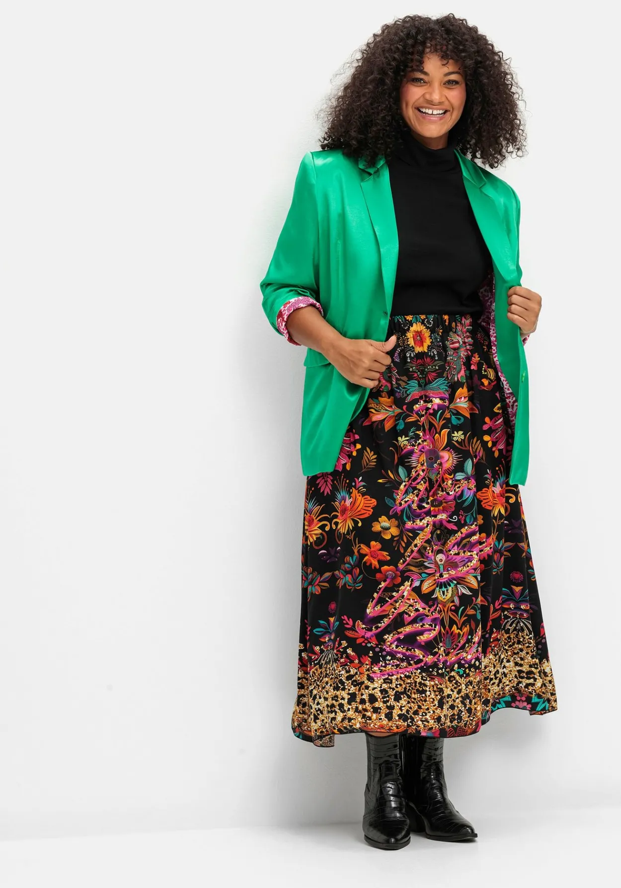 Maxirock mit floralem Print, aus Viskose-Satin<sheego loves miss goodlife Clearance