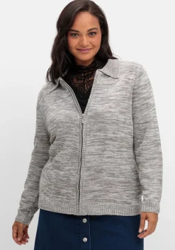 Melierte Strickjacke mit Polokragen<sheego Clearance