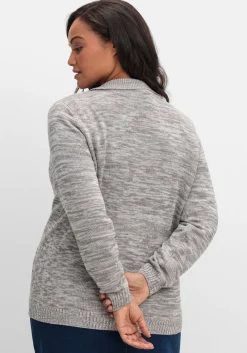 Melierte Strickjacke mit Polokragen<sheego Clearance