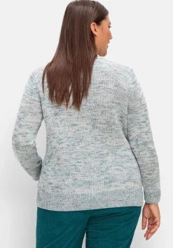 Melierter Strickpullover mit V-Einsatz<sheego Hot