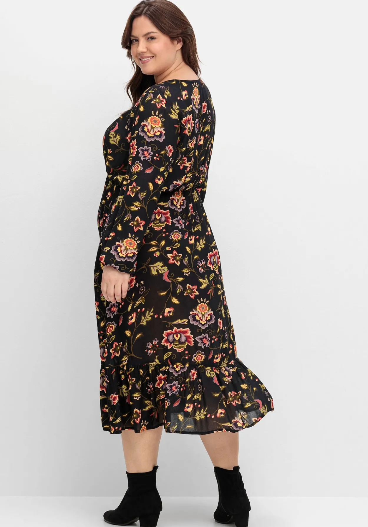 Midikleid mit Blumendruck und Volant am Saum<sheego by Joe Browns Best