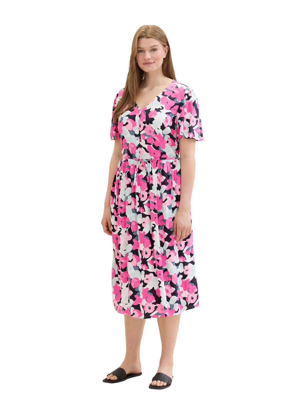 Midikleid mit Blumenprint und Bindeband<TOM TAILOR Plus Fashion