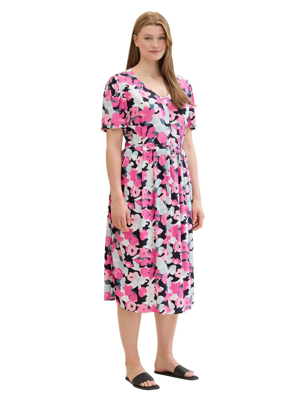 Midikleid mit Blumenprint und Bindeband<TOM TAILOR Plus Fashion