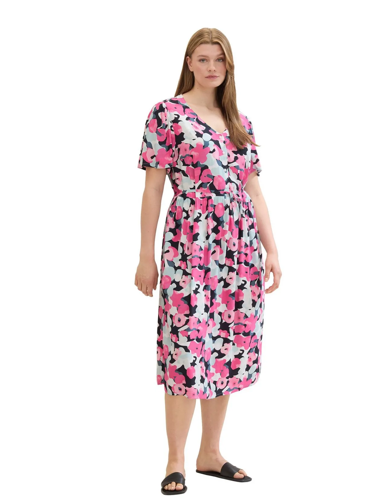 Midikleid mit Blumenprint und Bindeband<TOM TAILOR Plus Fashion