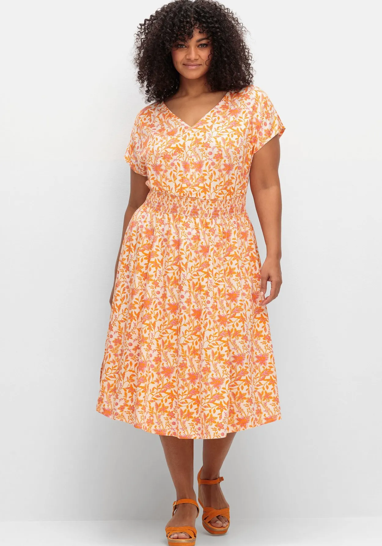 Midikleid mit Smokbund und weitem Rock<sheego Clearance