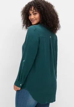 Musselin-Bluse mit Hemdkragen und Krempelärmeln<sheego Outlet