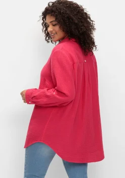 Musselin-Bluse mit Hemdkragen und Krempelärmeln<sheego Hot