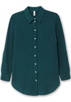 Musselin-Bluse mit Hemdkragen und Krempelärmeln<sheego Outlet