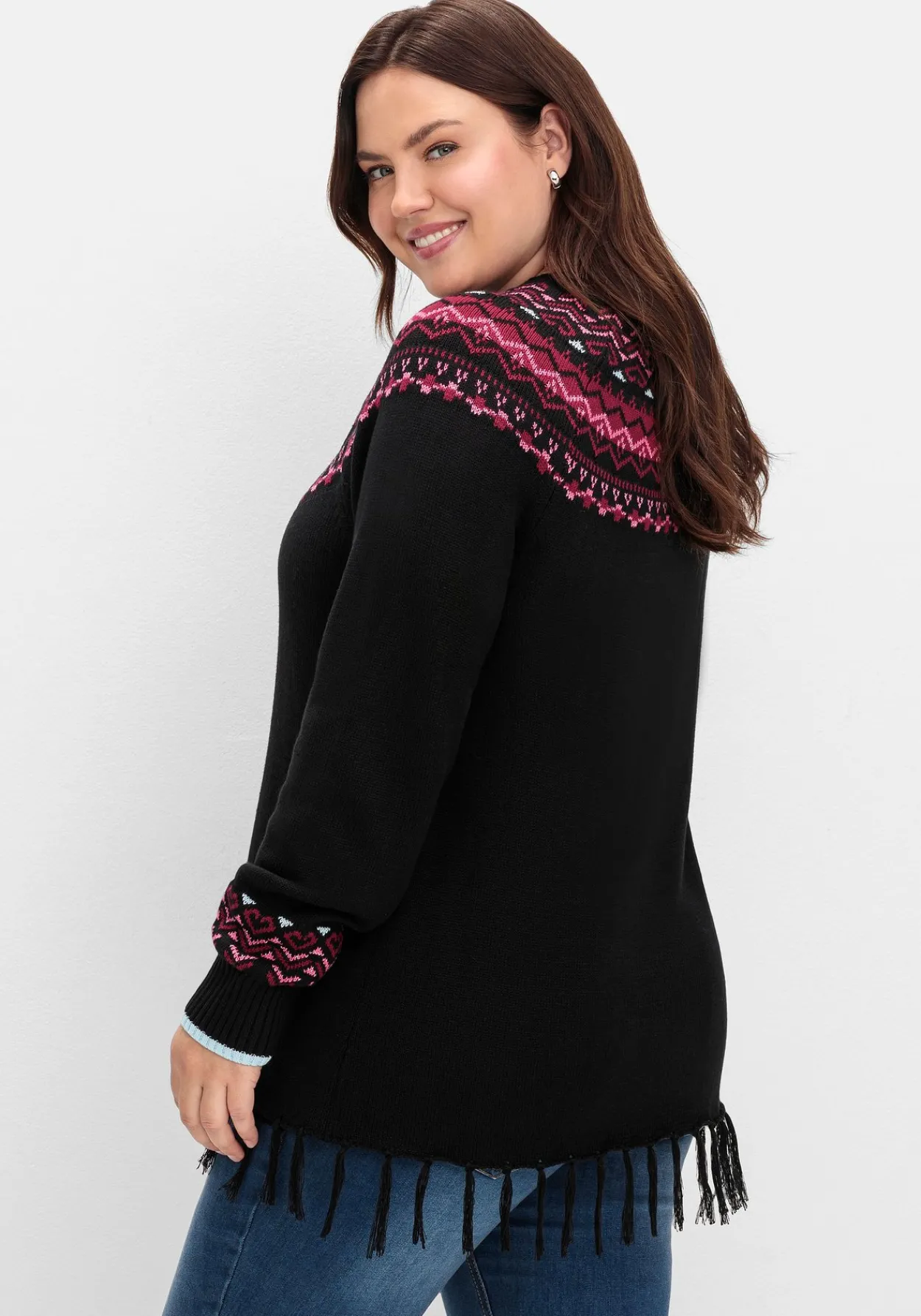 Norwegerpullover mit Fransen am Saum<sheego Hot