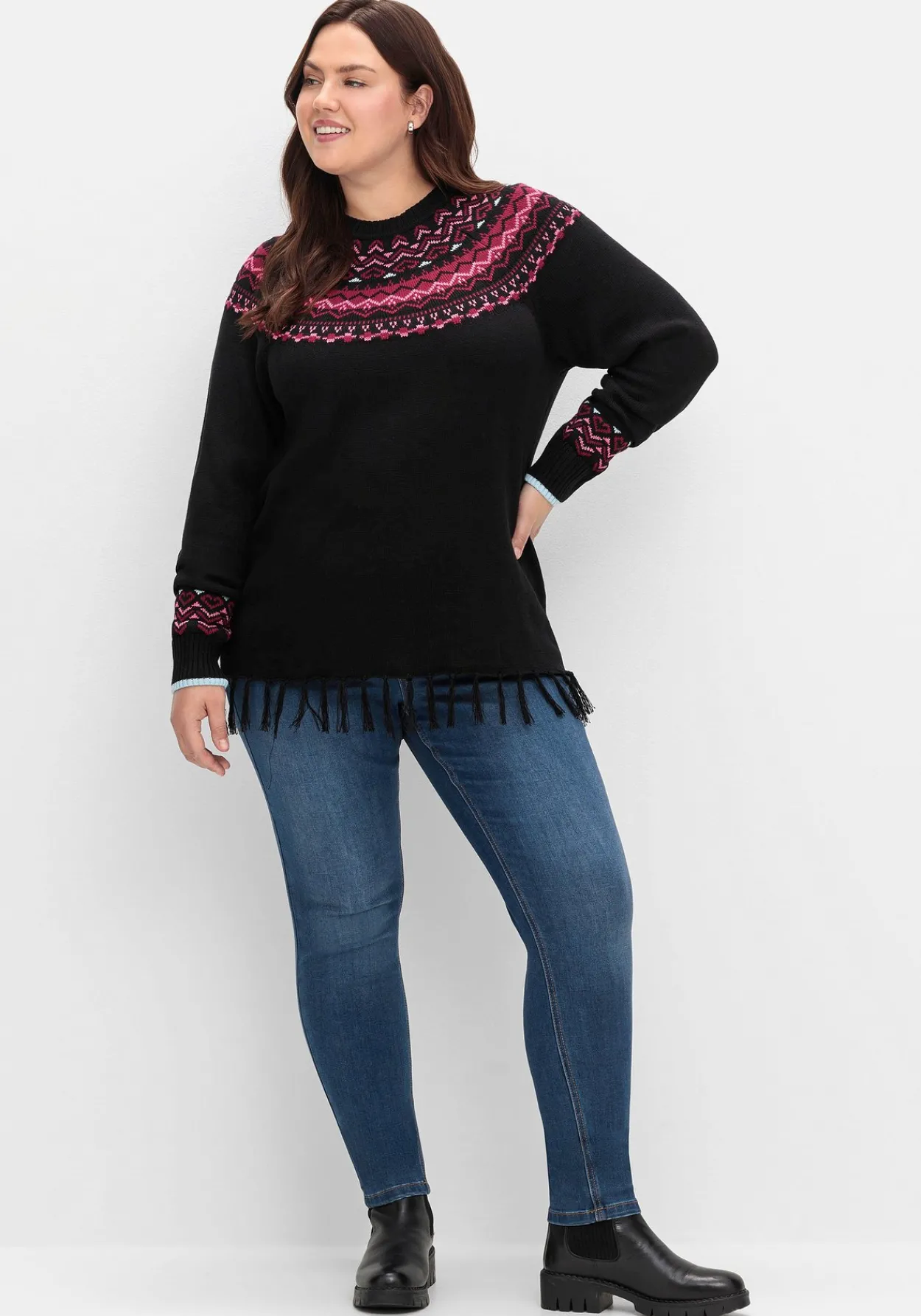 Norwegerpullover mit Fransen am Saum<sheego Hot