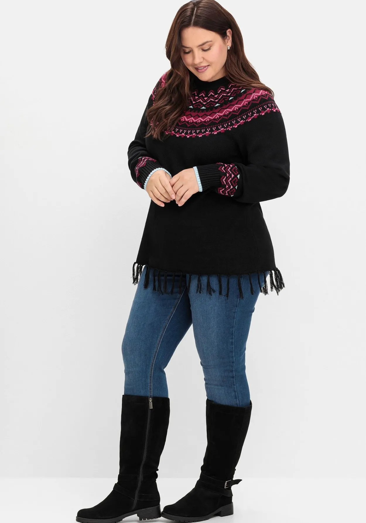 Norwegerpullover mit Fransen am Saum<sheego Hot