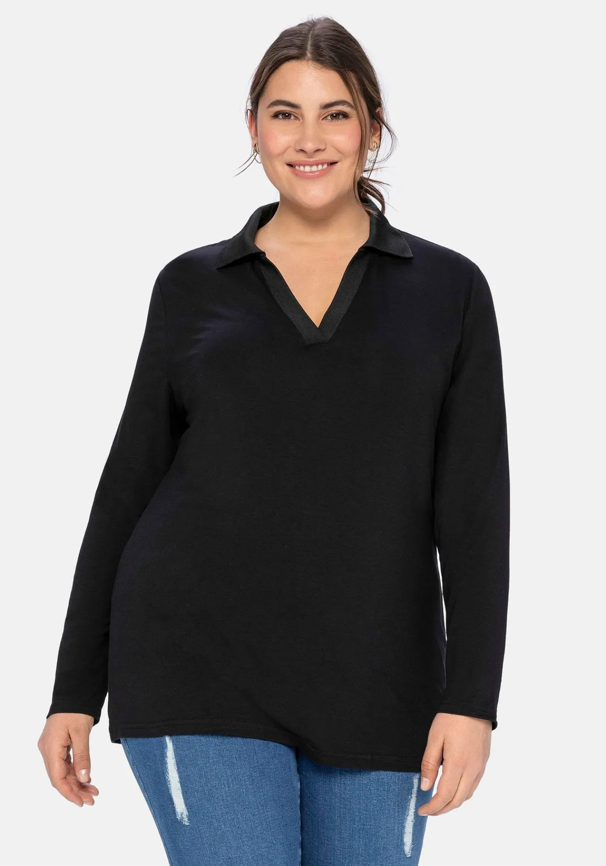 Poloshirt mit langem Arm, aus Viskosejersey<sheego Sale