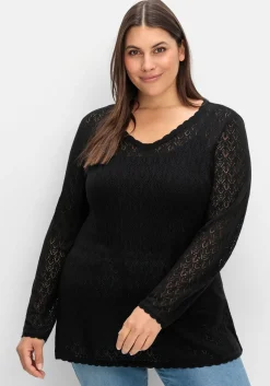 Pullover aus Ajourstrick, in leichter A-Linie<sheego Hot
